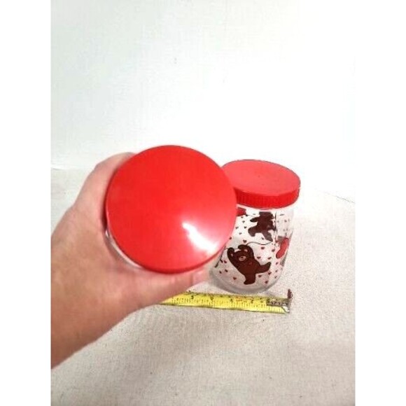 Vintage 2 Glass Teddy Bears w/ Balloons Jar Screw Top Lid Made in France cookie - Picture 5 of 7